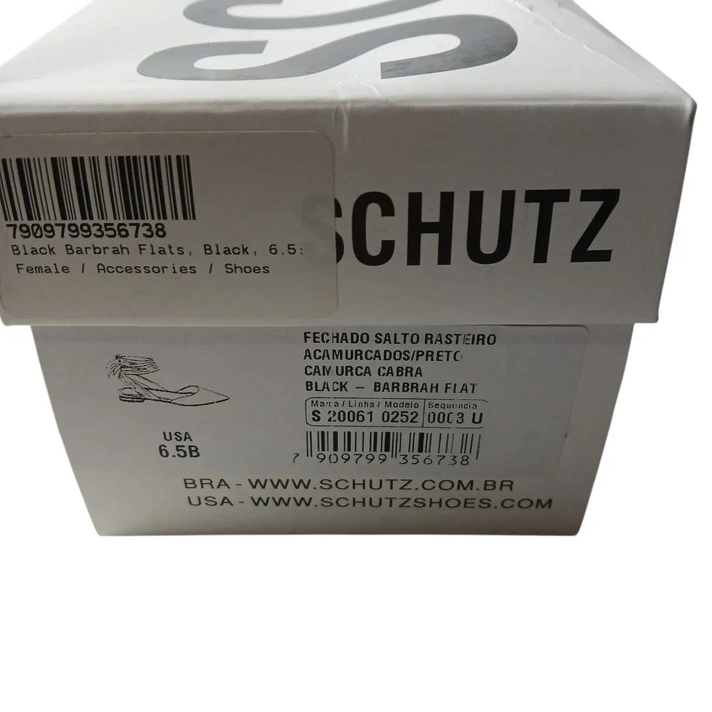 NIB Schutz Barbrah Black Suede Pointed Toe Ankle Tie Wrap D'Orsay Flats Size 6.5